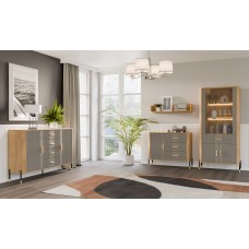 Kumode ar durvīm DANTE DT06, Ozols cremona/Pelēks matēts/Zelts